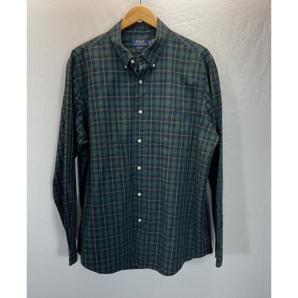 Polo Ralph Lauren Mens XL Classic Fit Tartan Green Plaid Cotton Button Down